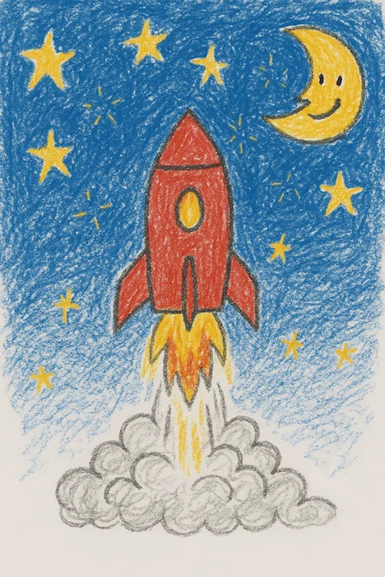 Turn Every Screen into a Little Adventure 1 Red rocket with crayon stars